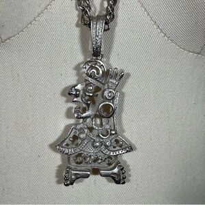 Vintage 60 70 MCM Maximalist
Oversized Aztec Inca Silver Long Mod
Necklace